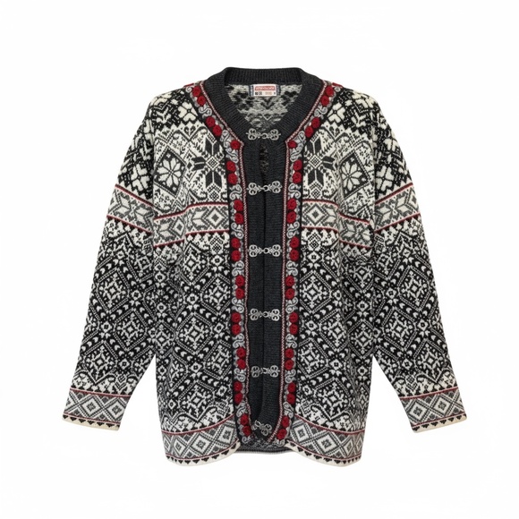 Norwear Made In Iceland Pure Wool Nordic Pattern Front Clasp Cardigan Sweater S - Picture 1 of 17